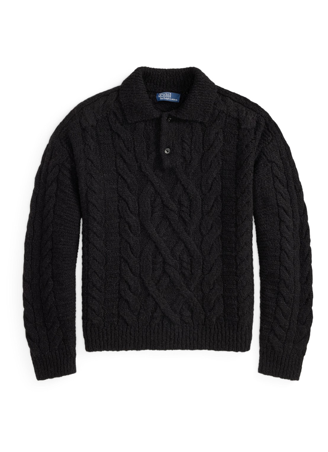 Ralph Lauren Kabelgebreide trui van wol met polokraag - voorkant polo black / zwart
