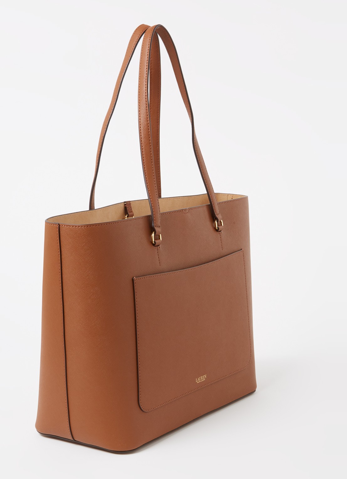 Ralph Lauren Karly schoudertas van leer met logo  - achterkant 2 cognac