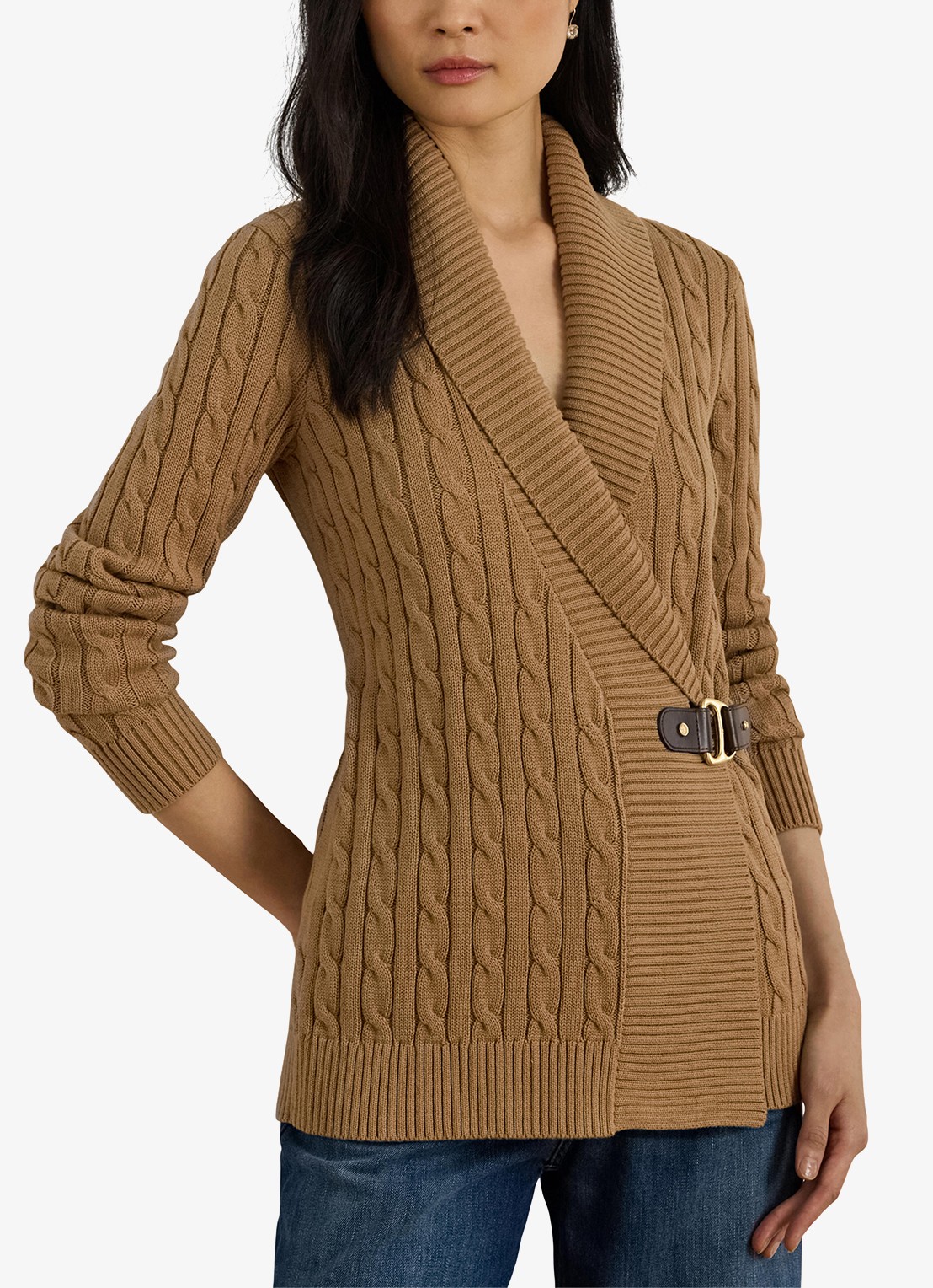 Ralph Lauren Katoenen trui met gesp - detail camel
