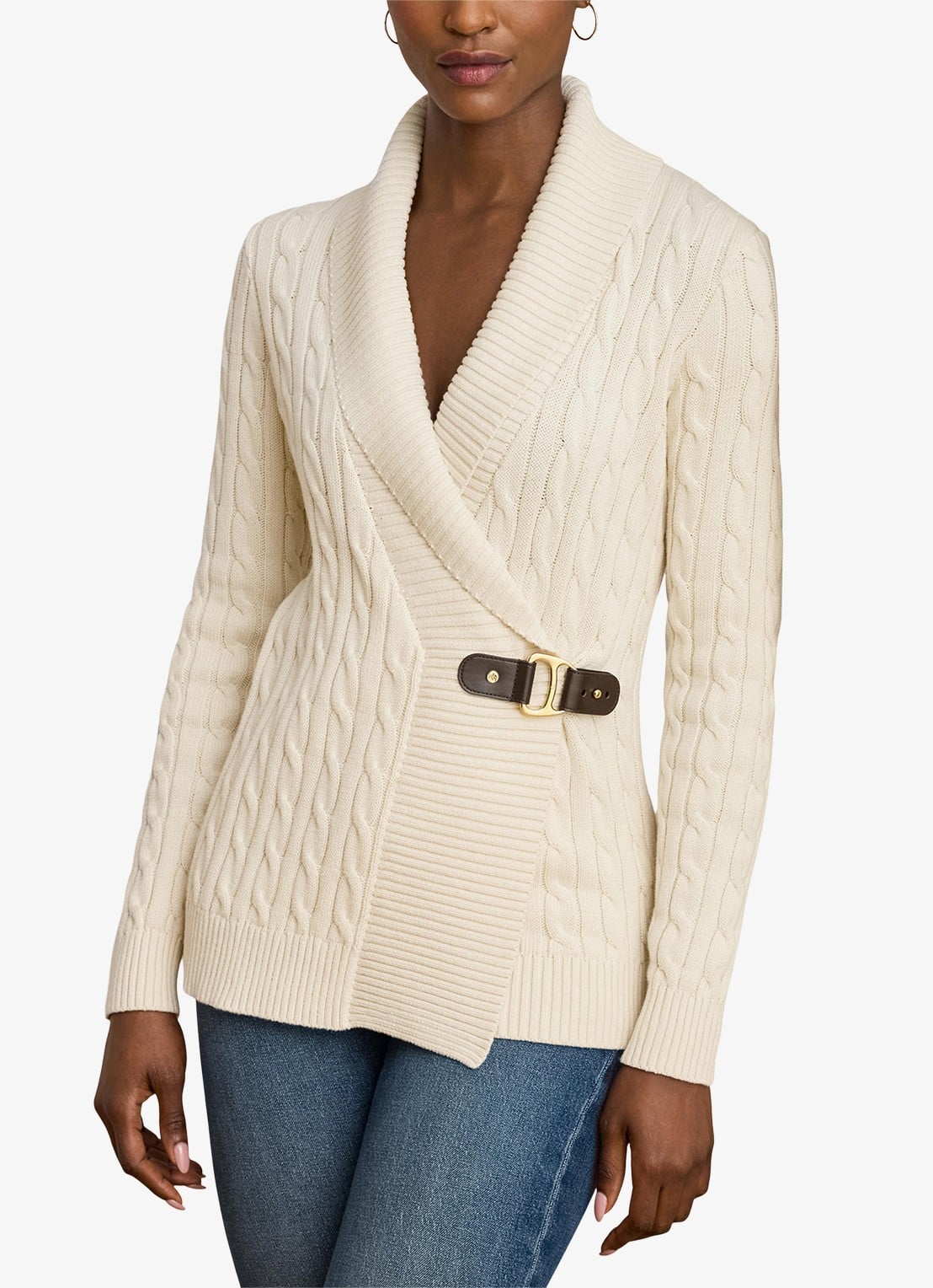 Ralph Lauren Katoenen trui met gesp - detail 4 creme