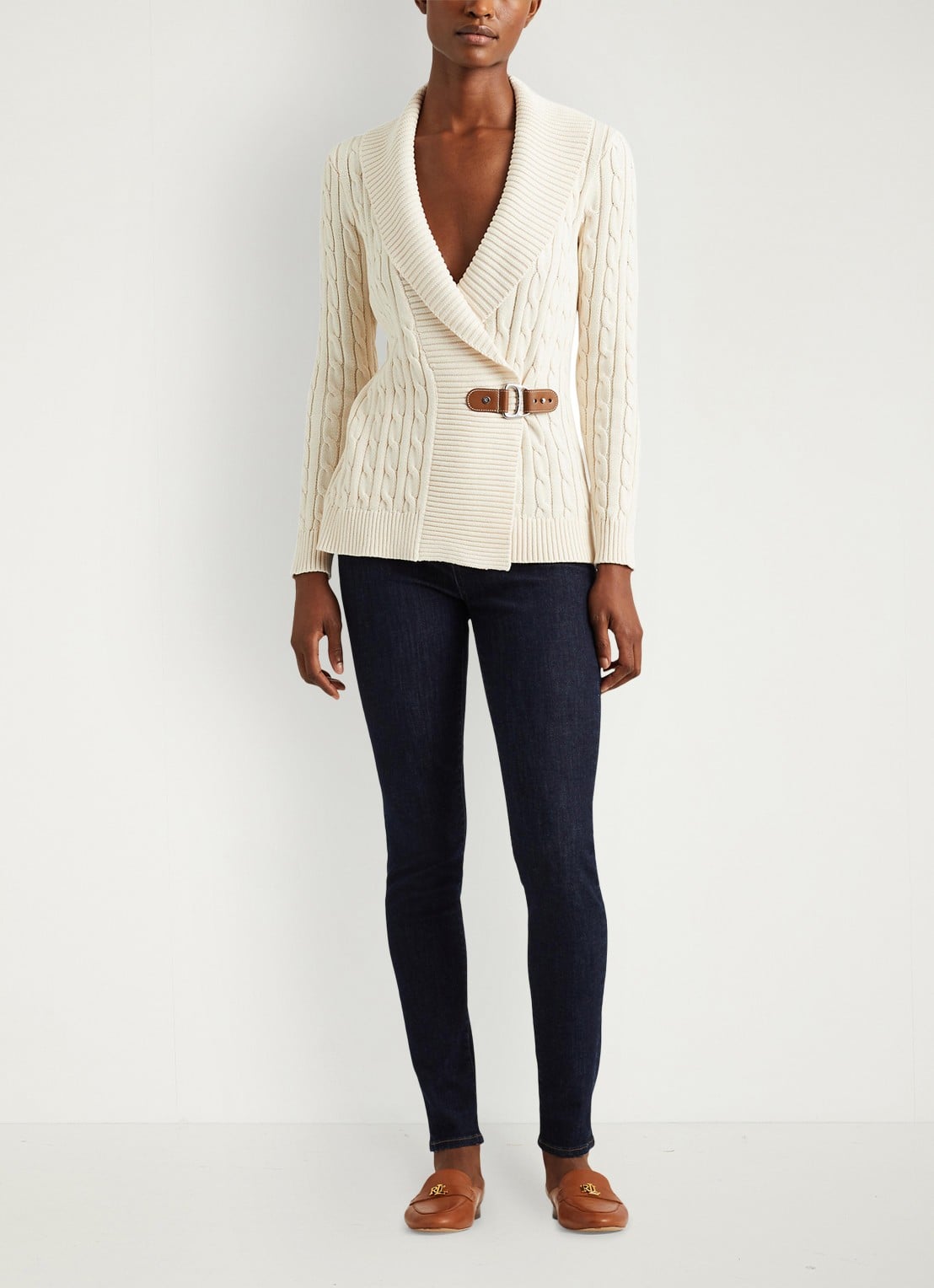 Ralph Lauren Katoenen trui met gesp - voorkant 3 creme