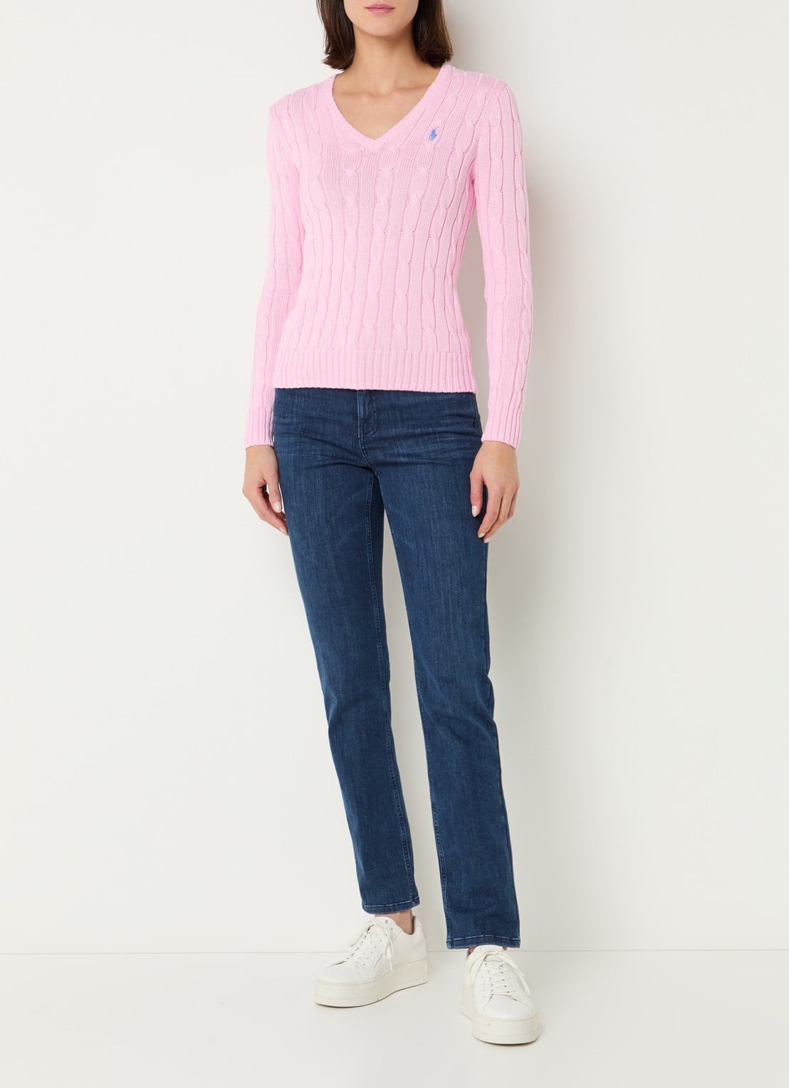 Ralph Lauren Kimberly kabelgebreide pullover met logo - voorkant 2 roze