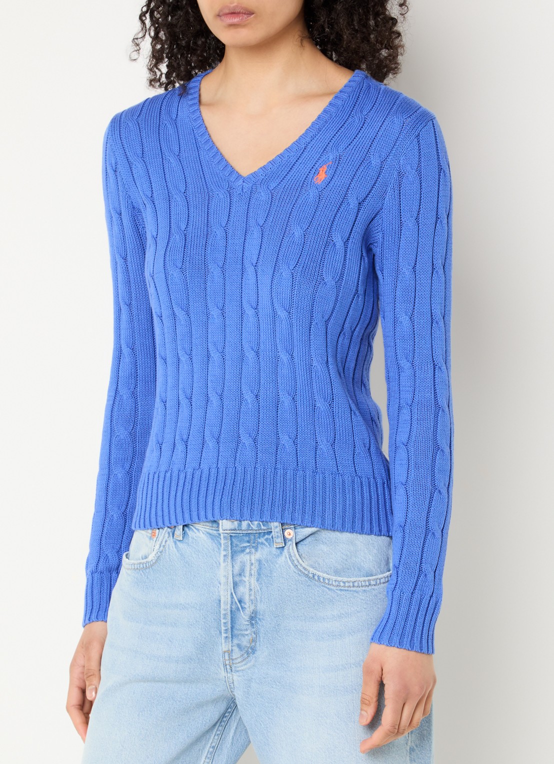 Ralph Lauren Kimberly kabelgebreide pullover met logo - detail 3 blauw
