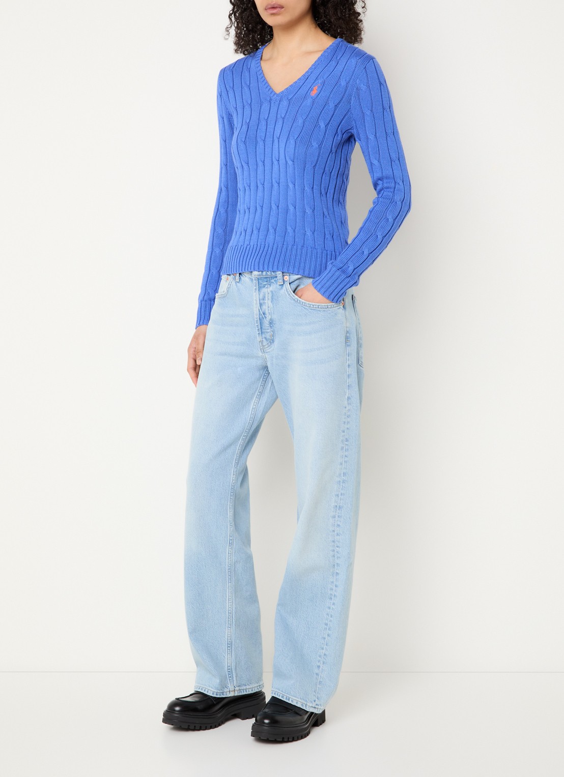 Ralph Lauren Kimberly kabelgebreide pullover met logo - voorkant 2 blauw