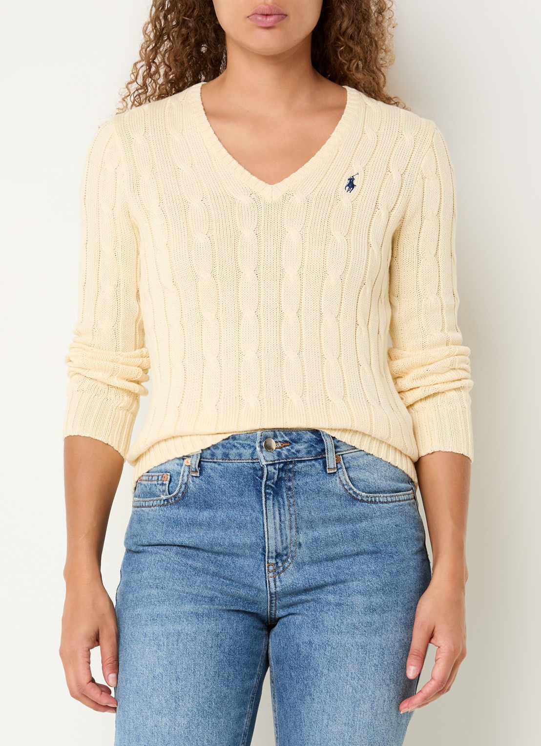 Ralph Lauren Kimberly kabelgebreide pullover met logoborduring - detail beige