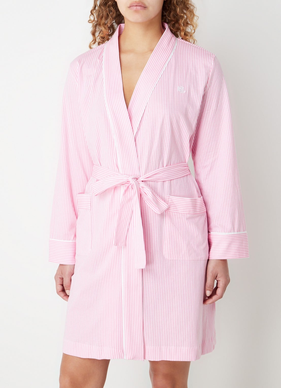 Ralph Lauren Kimono met streepprint en opgestikte zakken - detail 3 lichtroze