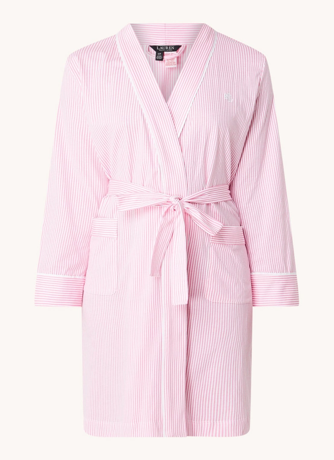 Ralph Lauren Kimono met streepprint en opgestikte zakken - voorkant lichtroze