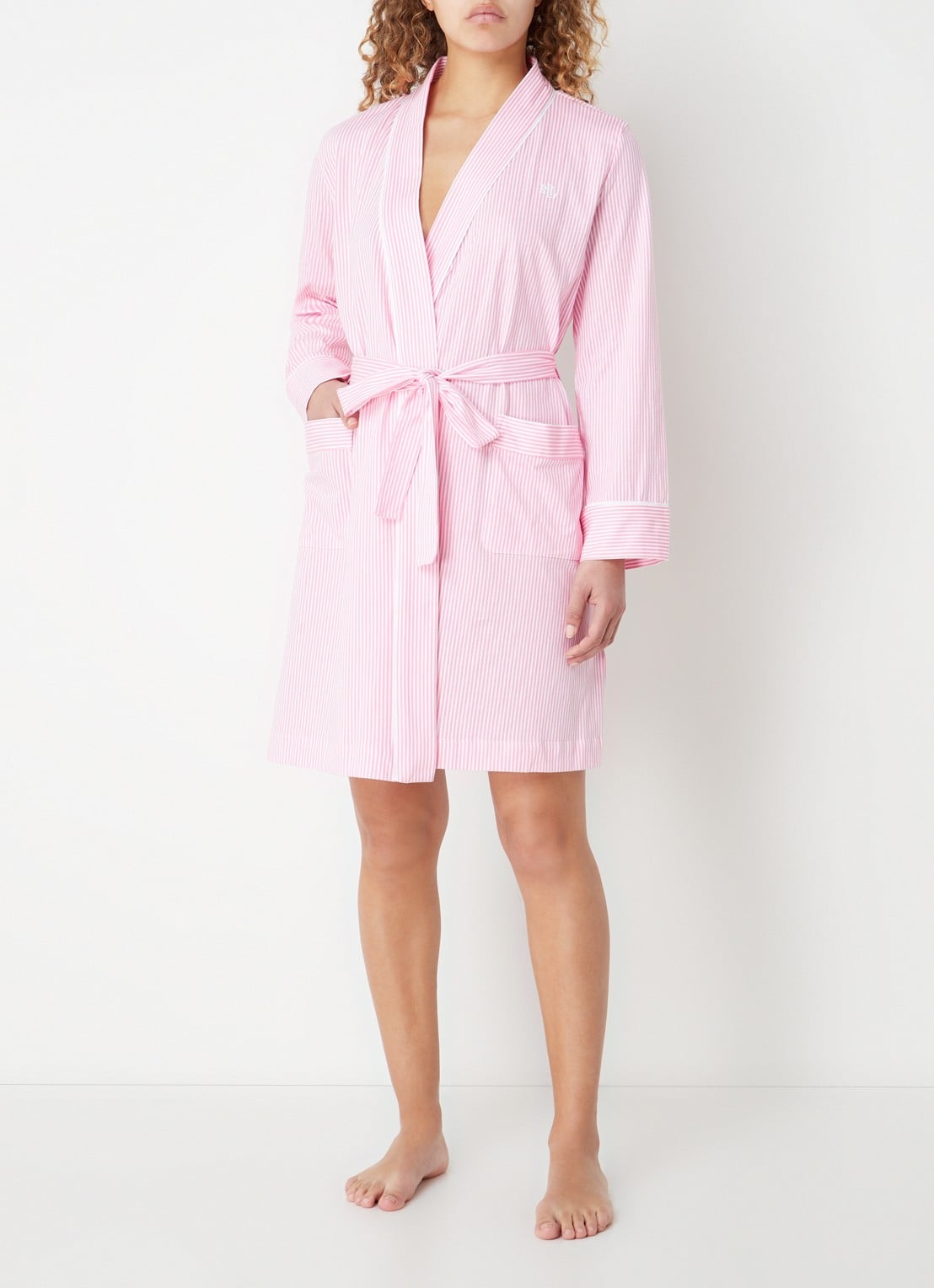 Ralph Lauren Kimono met streepprint en opgestikte zakken - voorkant 2 lichtroze