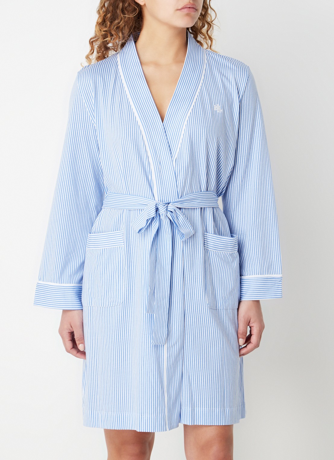 Ralph Lauren Kimono met streepprint en opgestikte zakken - detail 3 lichtblauw