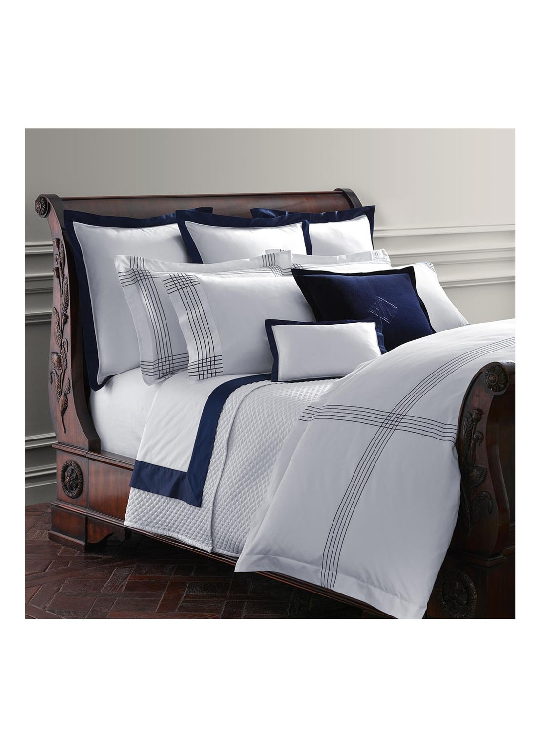 Ralph Lauren Langdon kussensloop van katoensatijn 624TC - voorkant 3 donkerblauw