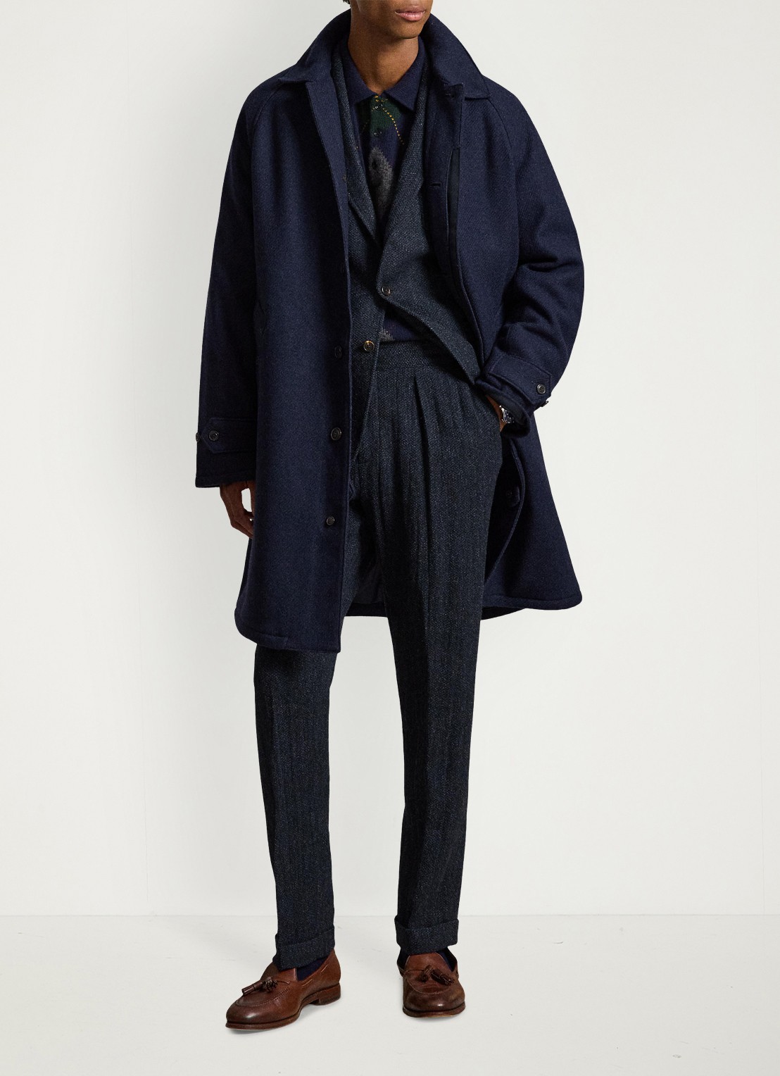 Ralph Lauren Langdon mantel van tweed met steekzakken - detail collection navy / donkerblauw