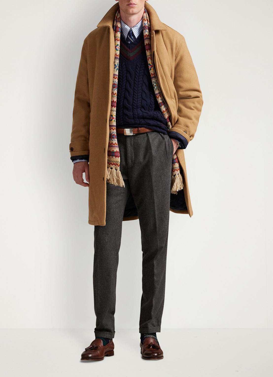 Ralph Lauren Langdon manteljas met logo - voorkant 2 cafe cream / camel
