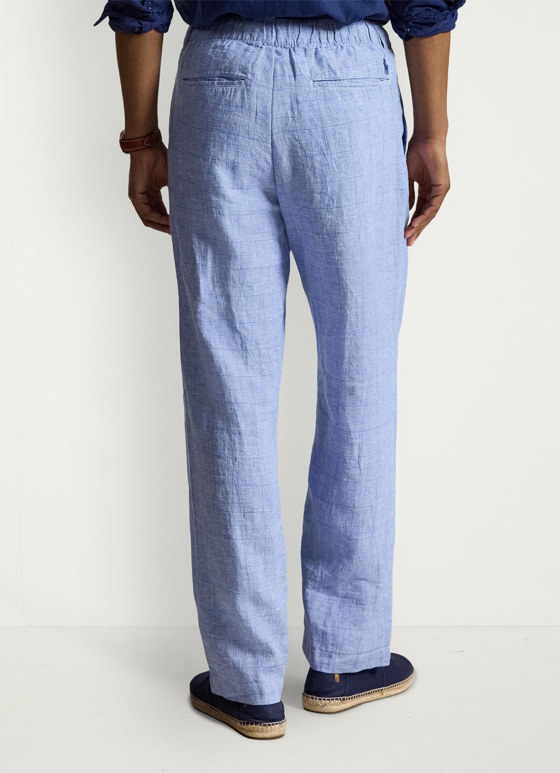 Ralph Lauren Lateef relaxed fit broek van linnen met trekkoord - achterkant 4 7273 blue white / blauw