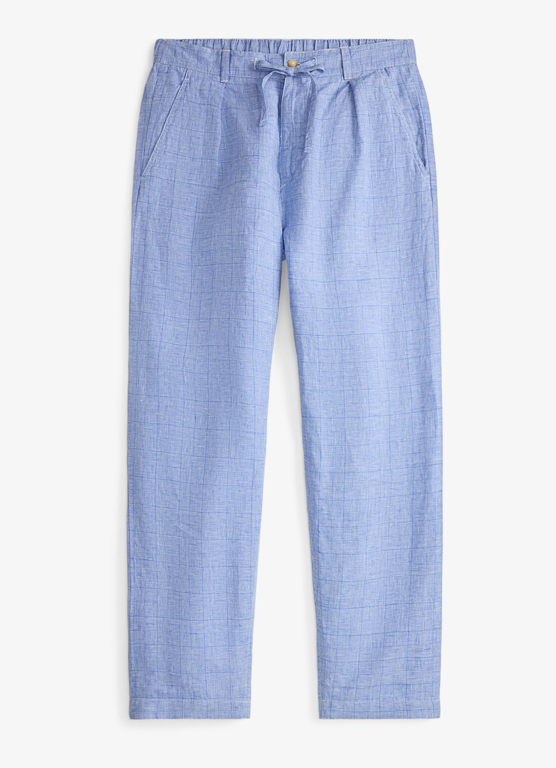 Ralph Lauren Lateef relaxed fit broek van linnen met trekkoord - voorkant 2 7273 blue white / blauw