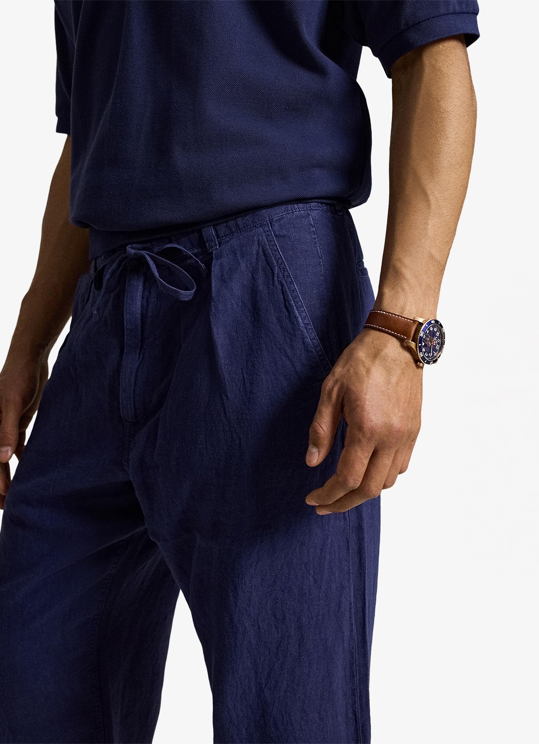 Ralph Lauren Lateef relaxed fit broek van linnen - detail 2 newport navy / donkerblauw