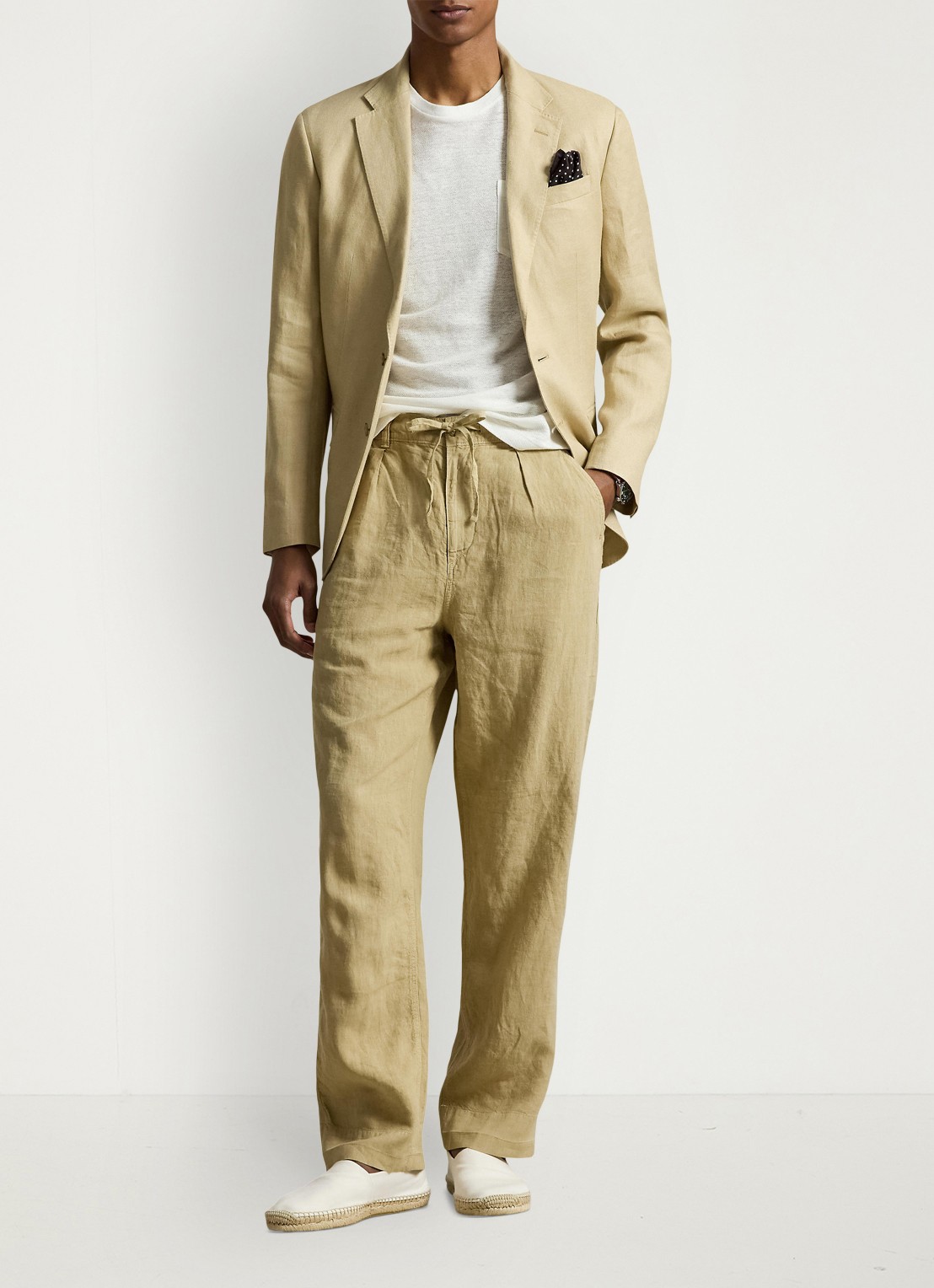 Ralph Lauren Lateef relaxed fit broek van linnen - voorkant 3 coastal beige / beige