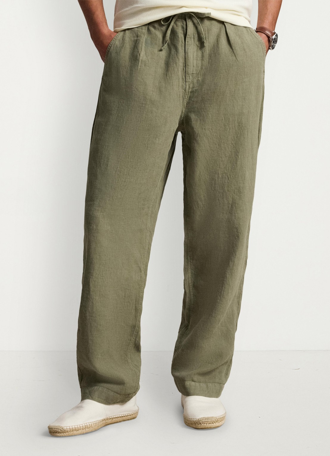 Ralph Lauren Lateef relaxed fit broek van linnen - detail 4 sage green / groen