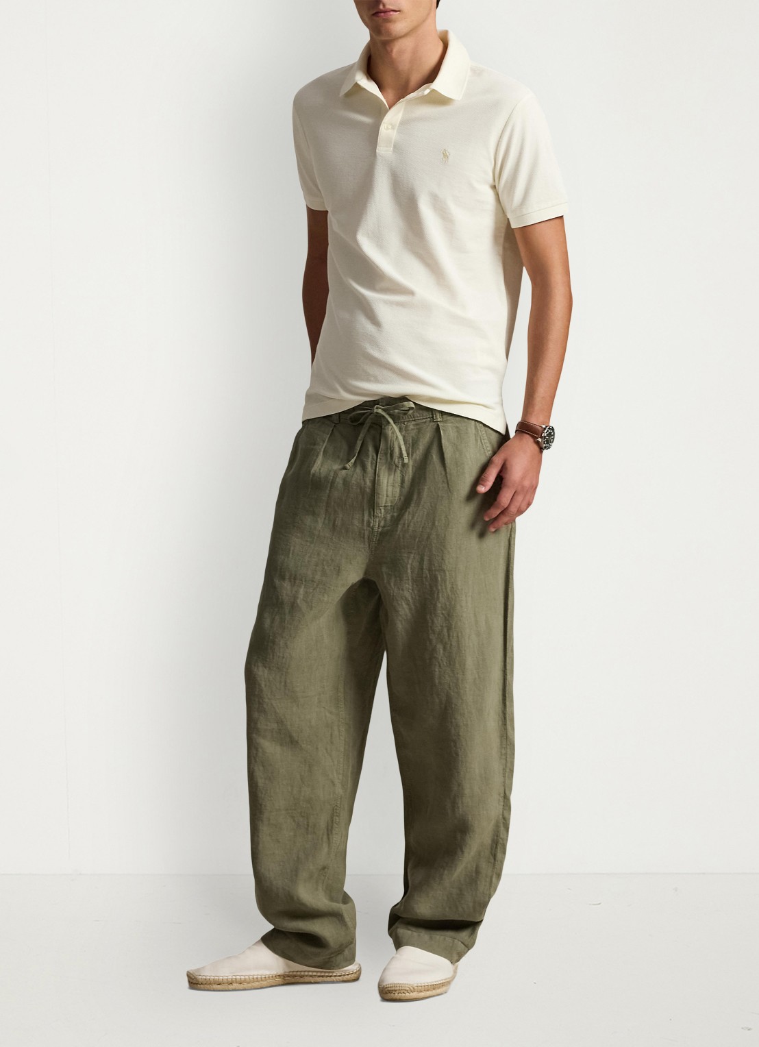 Ralph Lauren Lateef relaxed fit broek van linnen - voorkant 2 sage green / groen