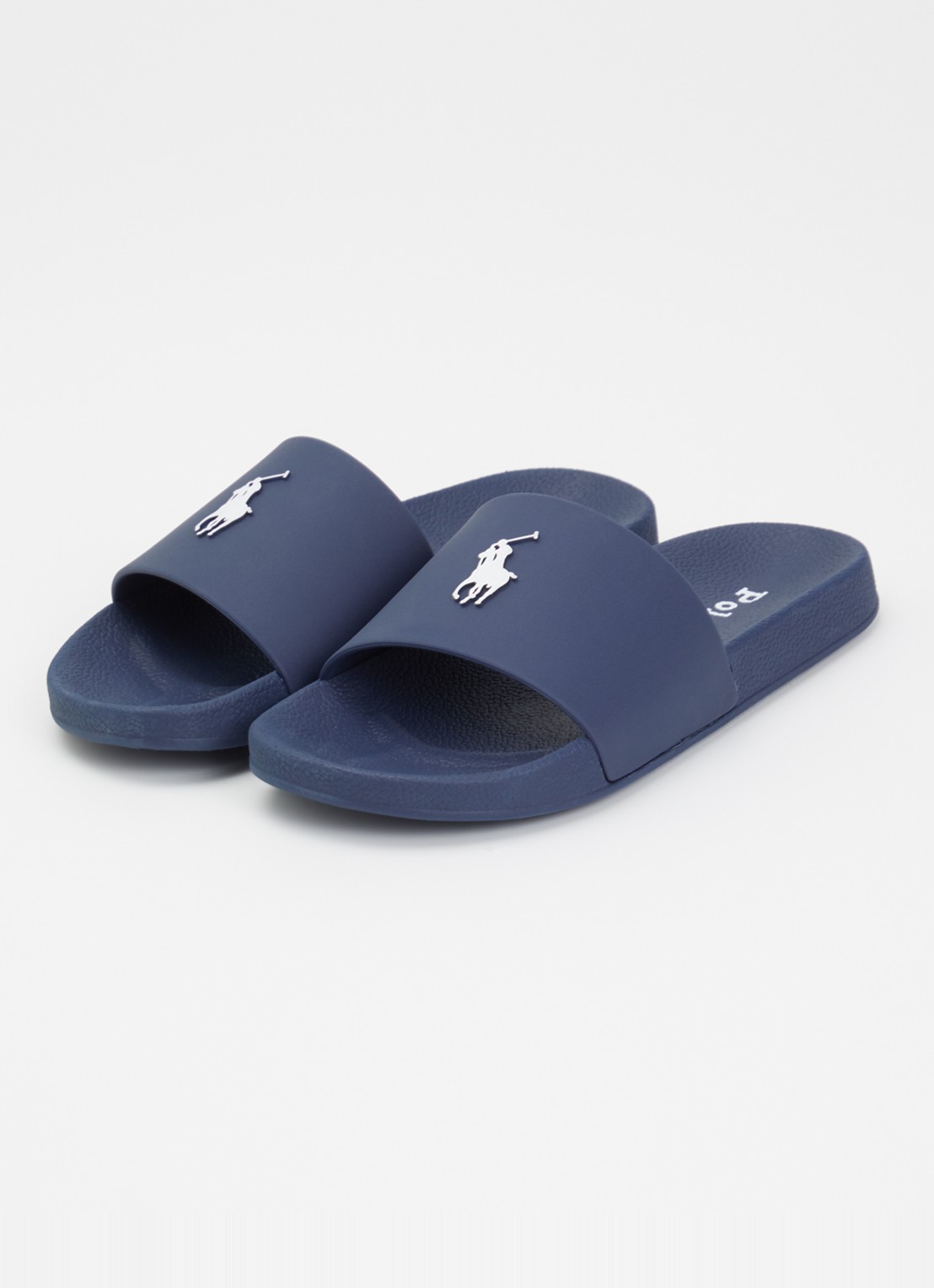 Ralph Lauren Lennon slipper met logo - voorkant 3 donkerblauw