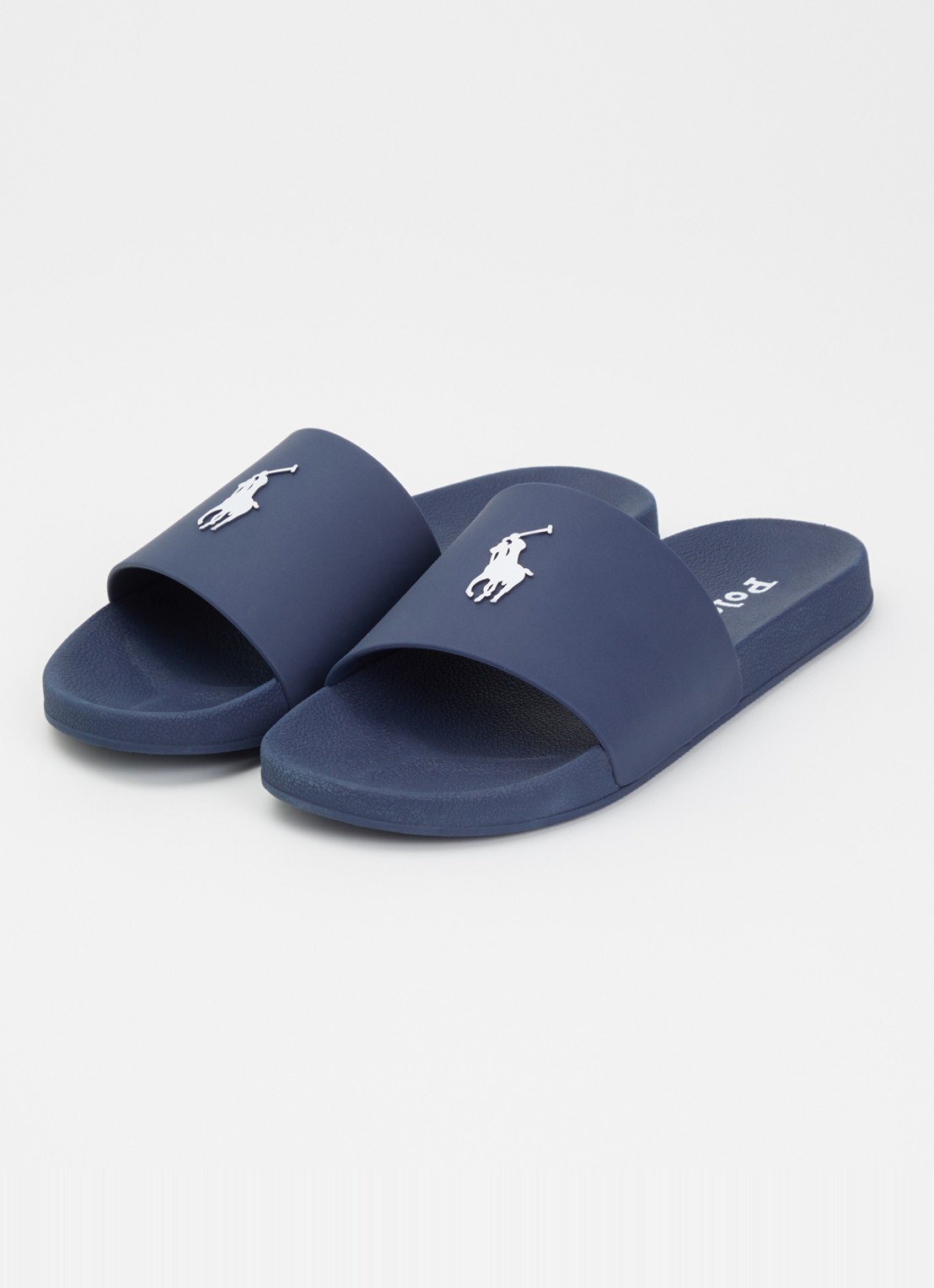 Ralph Lauren Lennon slipper met logo - voorkant 2 donkerblauw