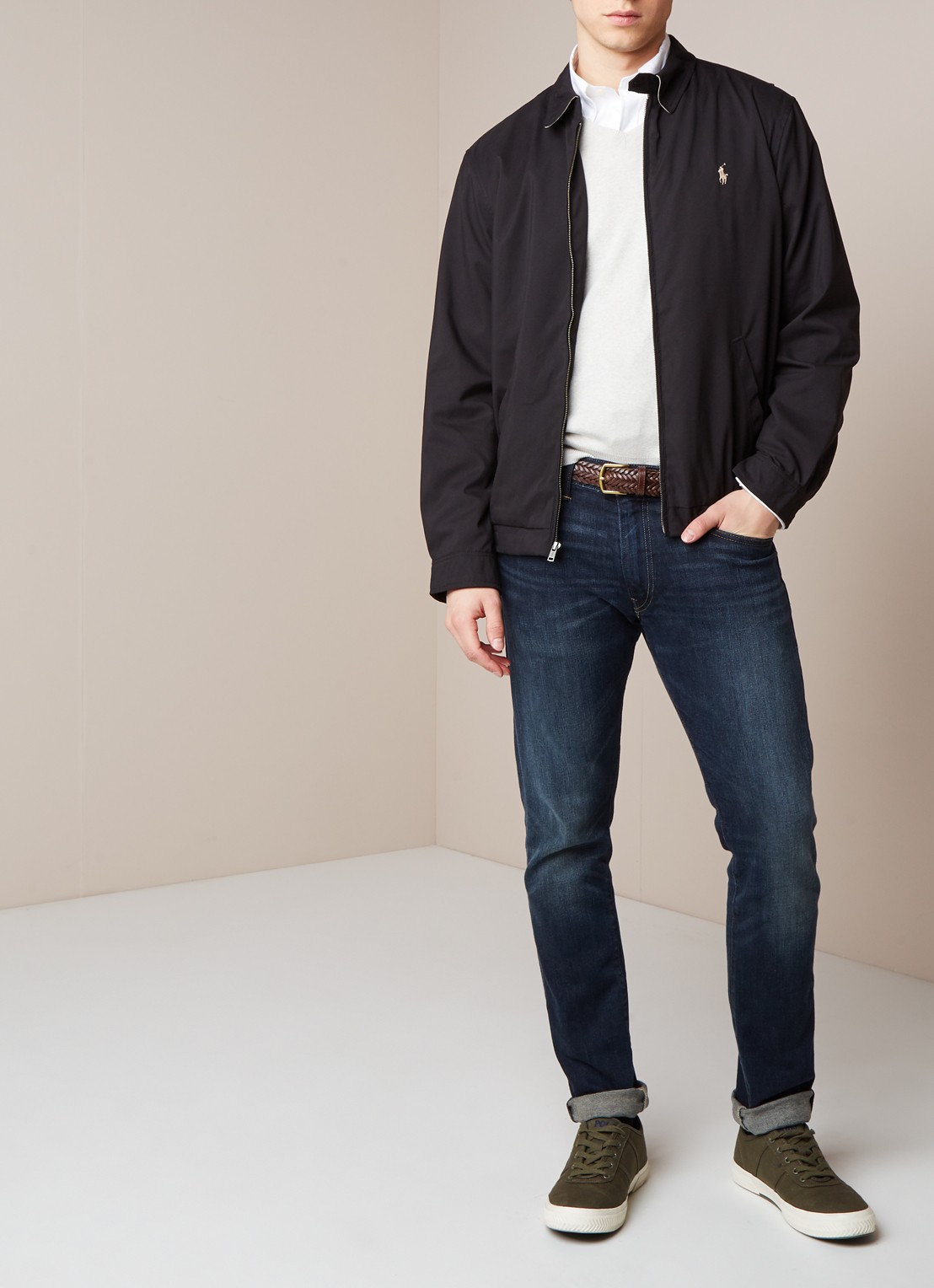 Ralph Lauren Lichtgewicht jack met elastische boord - voorkant 2 zwart