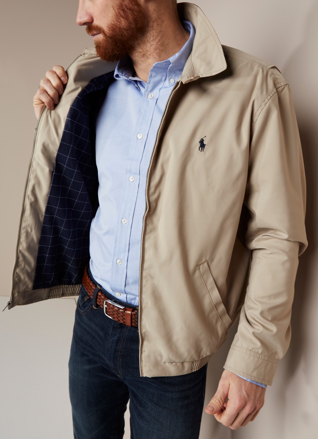 Ralph Lauren Lichtgewicht jack met elastische boord - detail beige