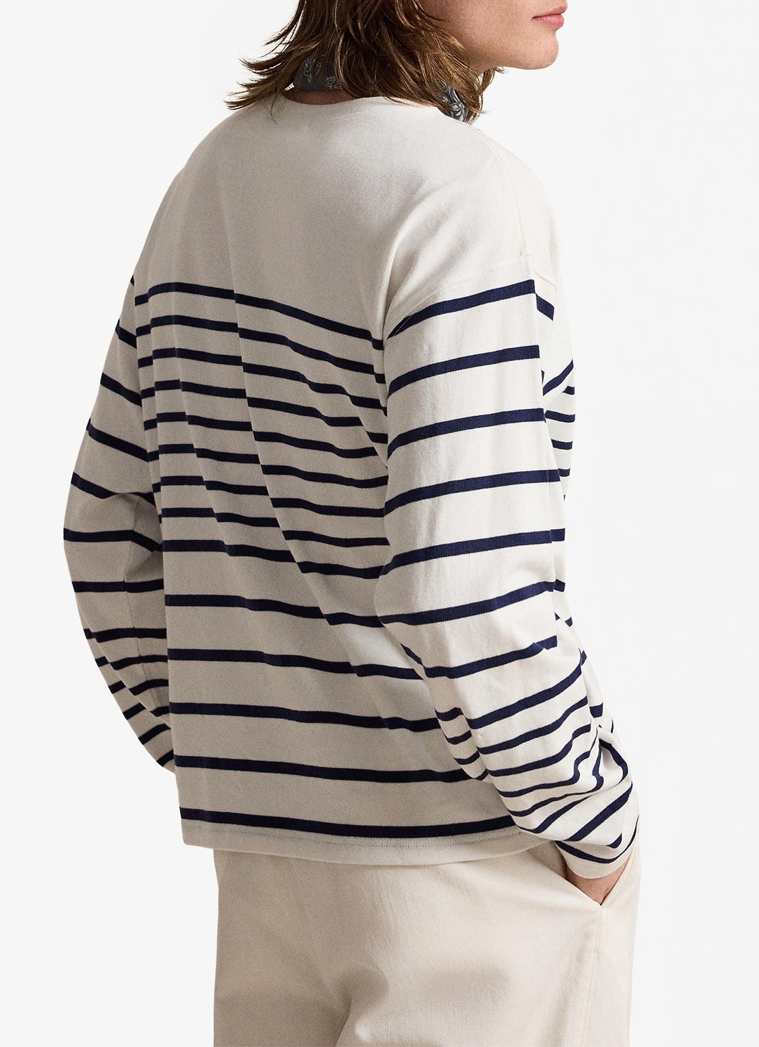 Ralph Lauren Longsleeve met streepprint en boothals - achterkant newport navy/white / gebroken wit