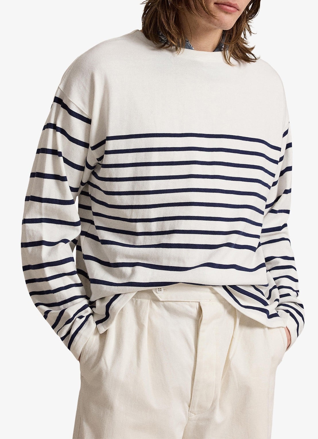 Ralph Lauren Longsleeve met streepprint en boothals - detail 2 newport navy/white / gebroken wit