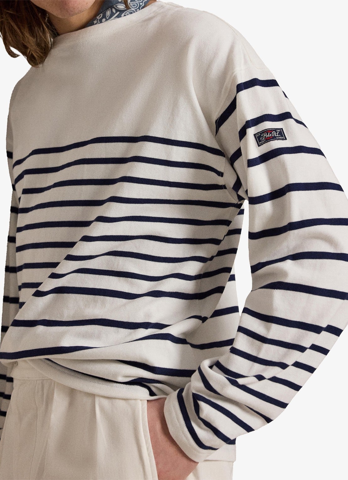 Ralph Lauren Longsleeve met streepprint en boothals - detail 3 newport navy/white / gebroken wit