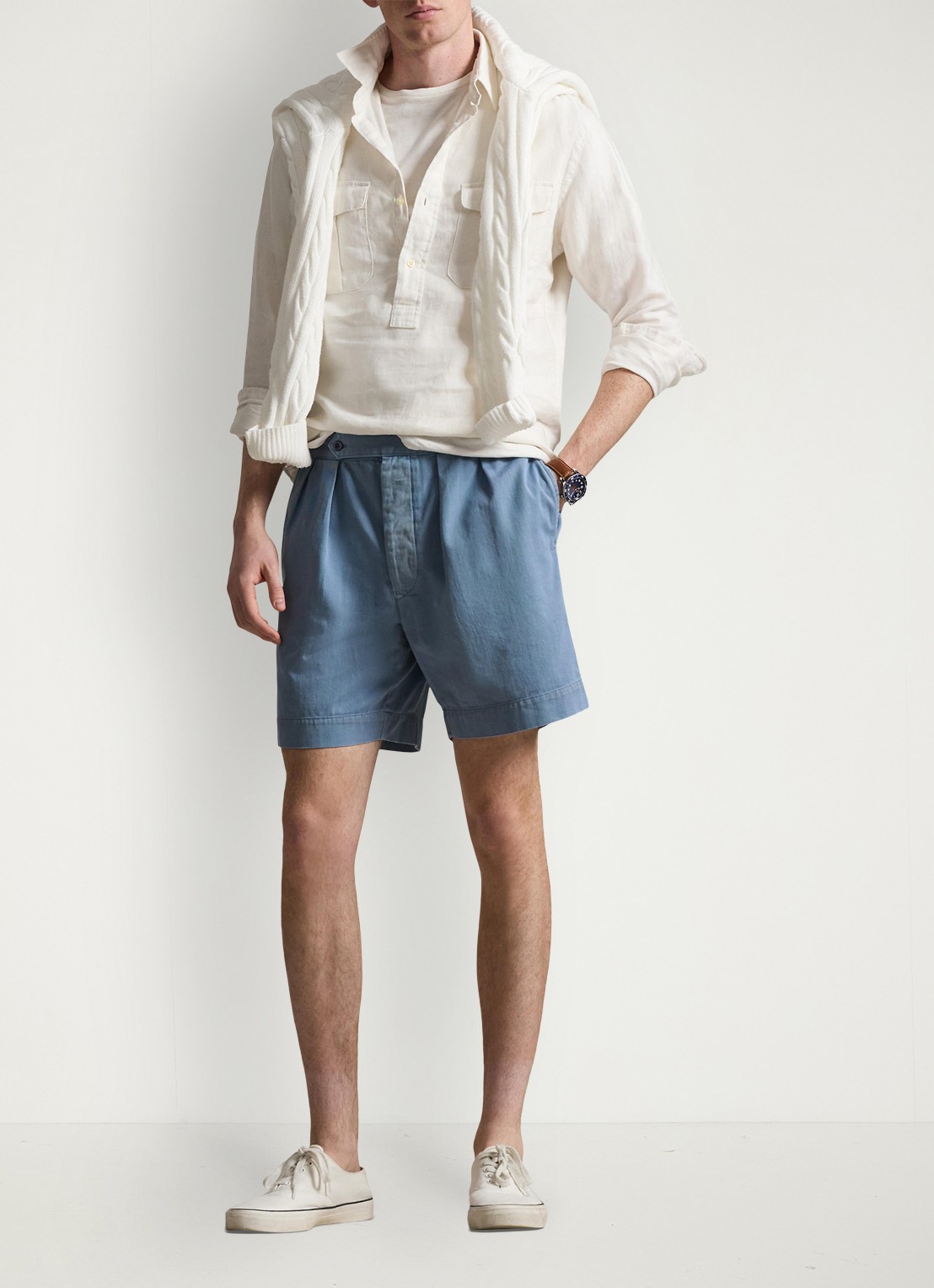 Ralph Lauren Loose fit korte broek met steekzakken - voorkant 3 les fades / staalblauw