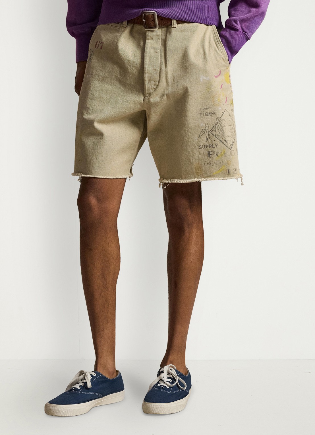Ralph Lauren Loose fit korte spijkerbroek met gekleurde wassing en print - detail 4 classic khaki / beige