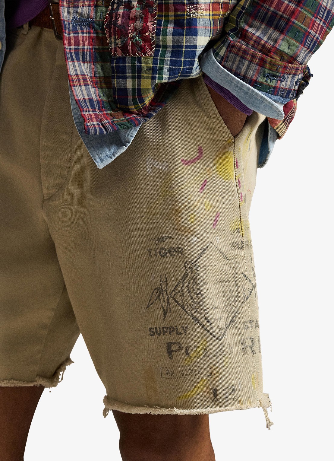 Ralph Lauren Loose fit korte spijkerbroek met gekleurde wassing en print - detail 6 classic khaki / beige