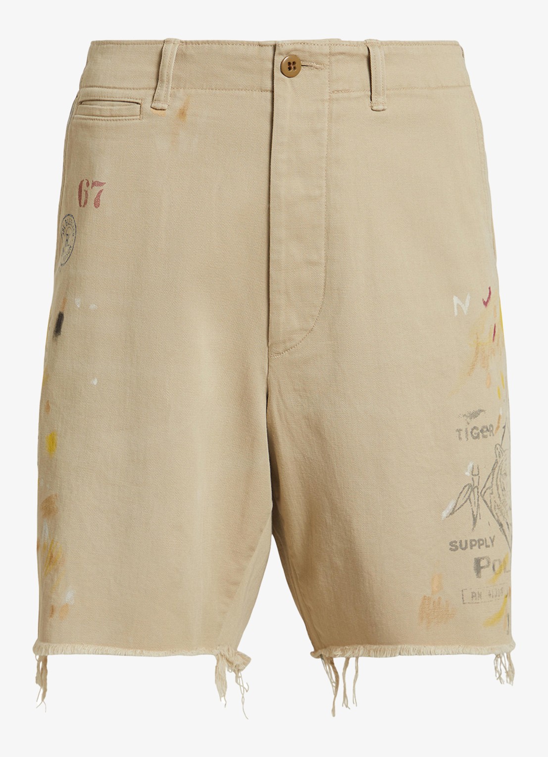 Ralph Lauren Loose fit korte spijkerbroek met gekleurde wassing en print - voorkant 7 classic khaki / beige