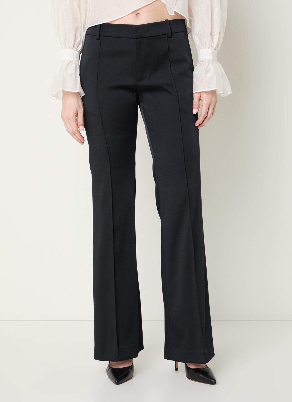 Ralph Lauren Low waist flared fit pantalon van satijn met siernaad - detail 4 zwart