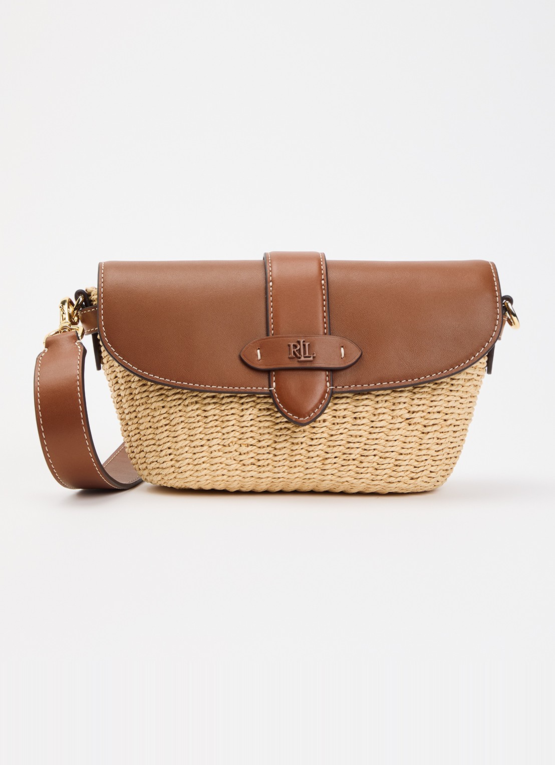 Ralph Lauren Lynden crossbodytas met leren details - voorkant 5 naturel