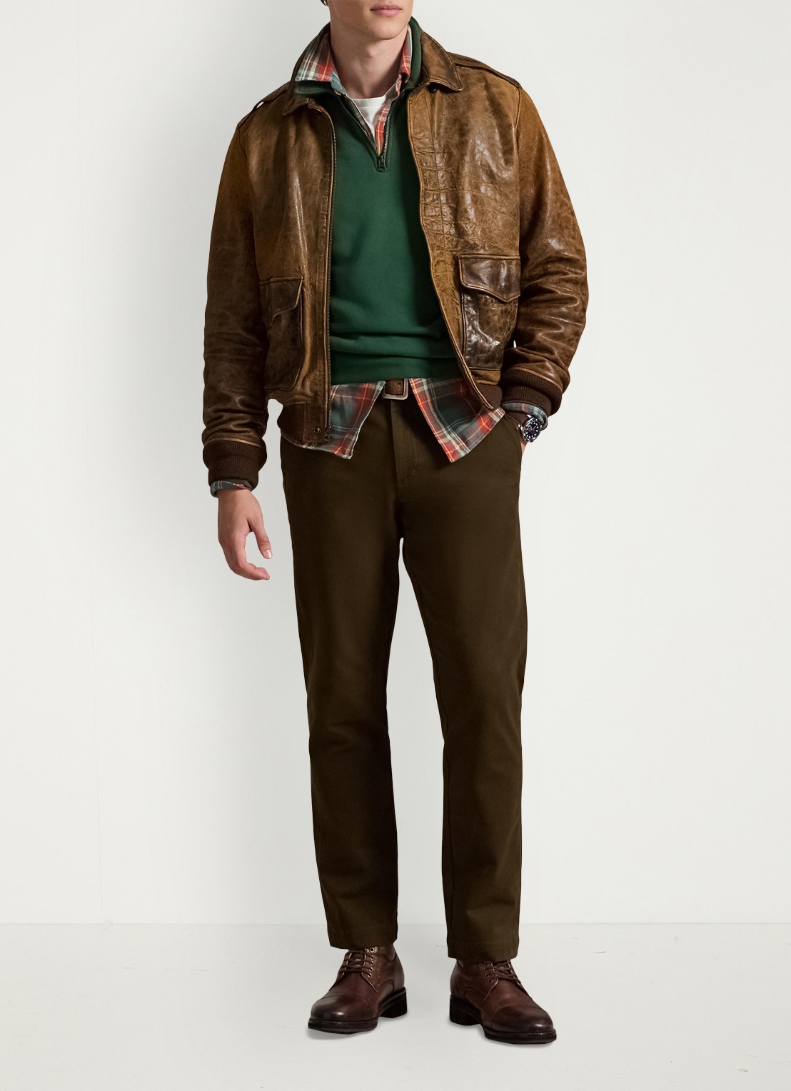 Ralph Lauren Manhasset straight fit chino met stretch - voorkant 3 dark brown / donkerbruin