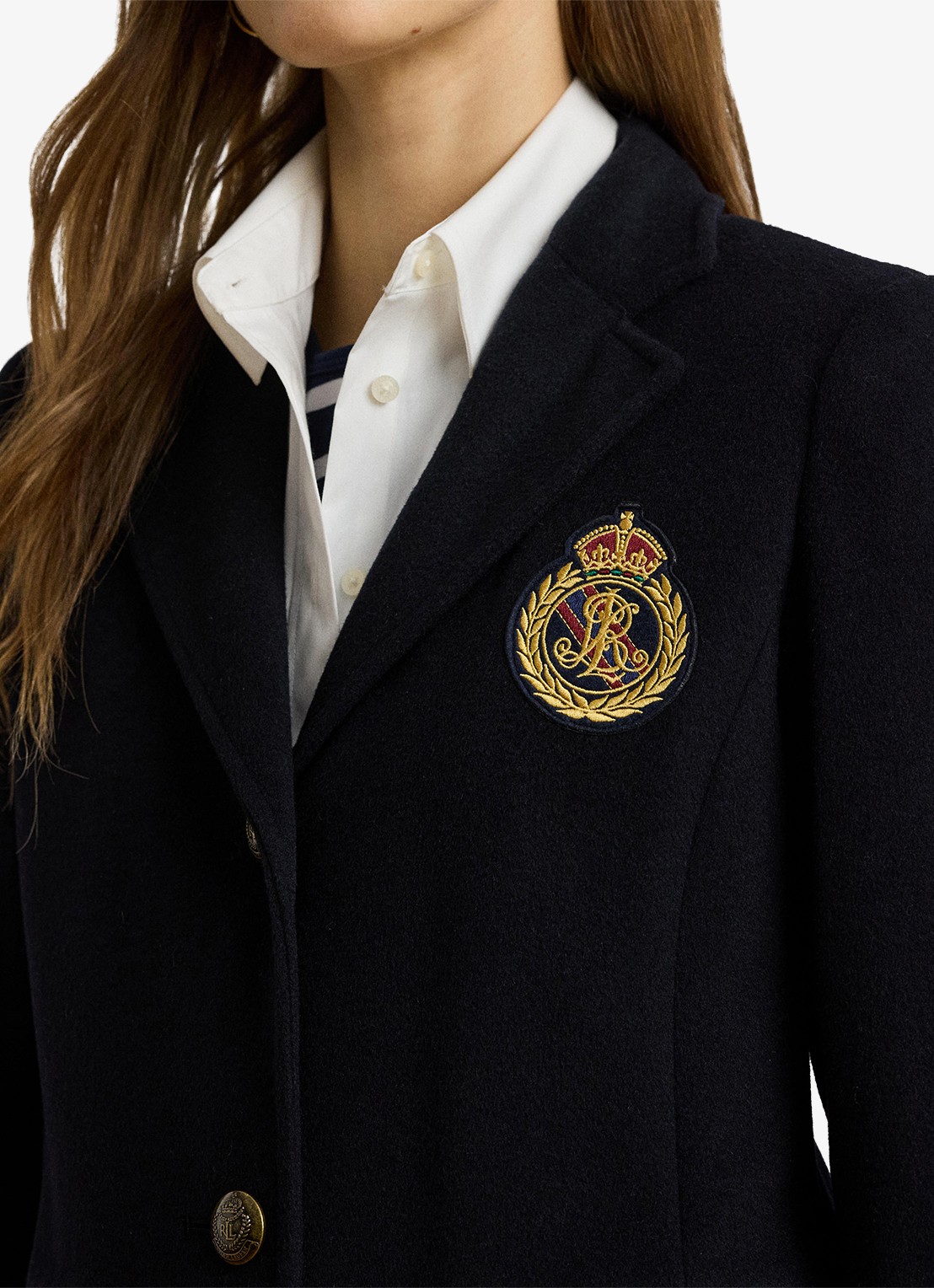 Ralph Lauren Mantel in kasjmierblend met klepzakken en logoborduring - detail 2 regal navy / donkerblauw