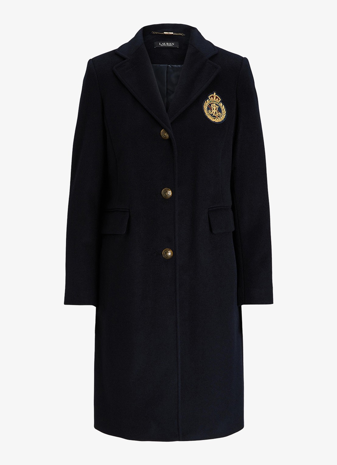 Ralph Lauren Mantel in kasjmierblend met klepzakken en logoborduring - voorkant 3 regal navy / donkerblauw