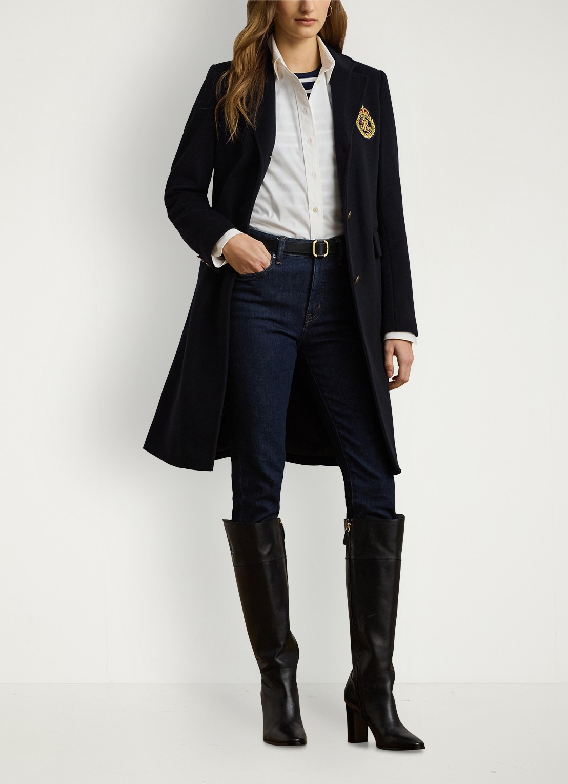 Ralph Lauren Mantel in kasjmierblend met klepzakken en logoborduring - voorkant 4 regal navy / donkerblauw