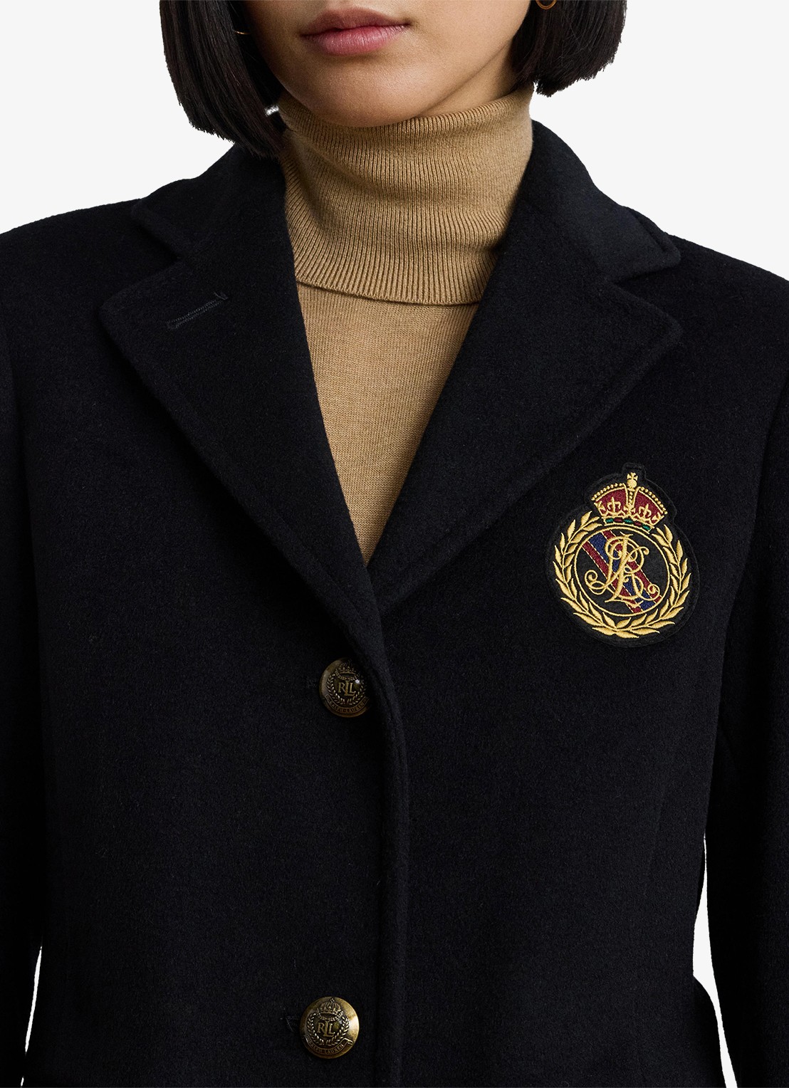 Ralph Lauren Mantel in kasjmierblend met klepzakken en logoborduring - detail 4 black / zwart