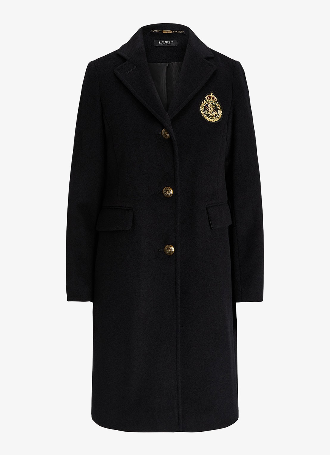Ralph Lauren Mantel in kasjmierblend met klepzakken en logoborduring - voorkant black / zwart