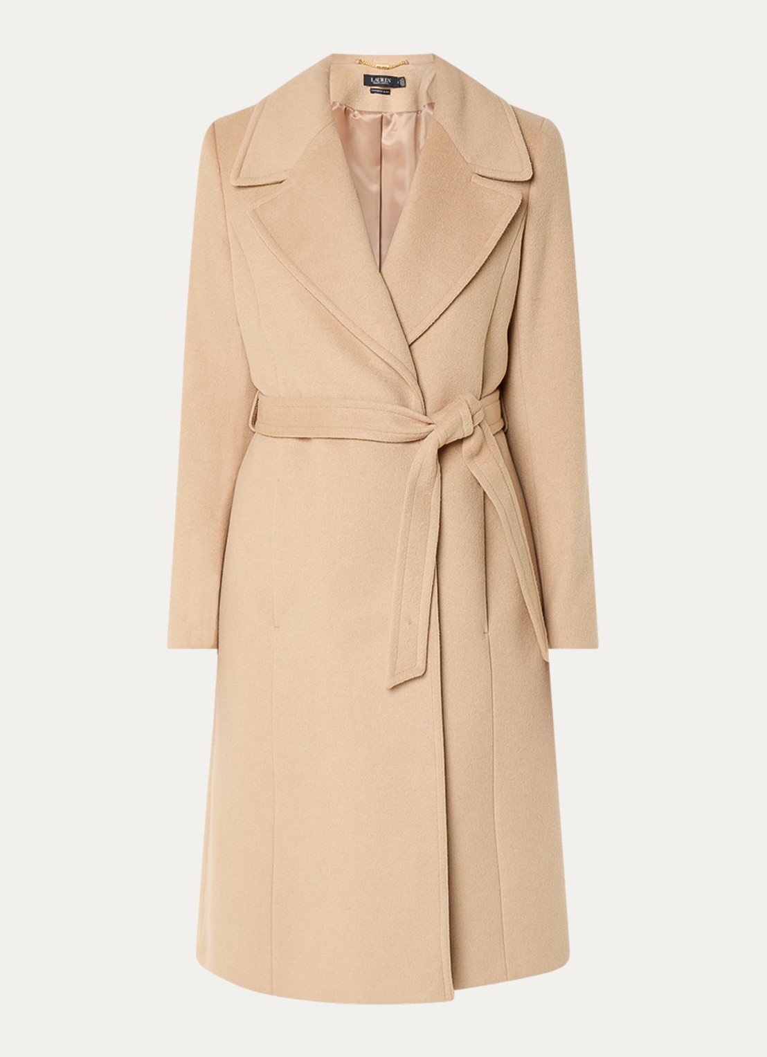 Ralph Lauren Mantel in kasjmierblend met schoudervulling en ceintuur - voorkant 2 camel