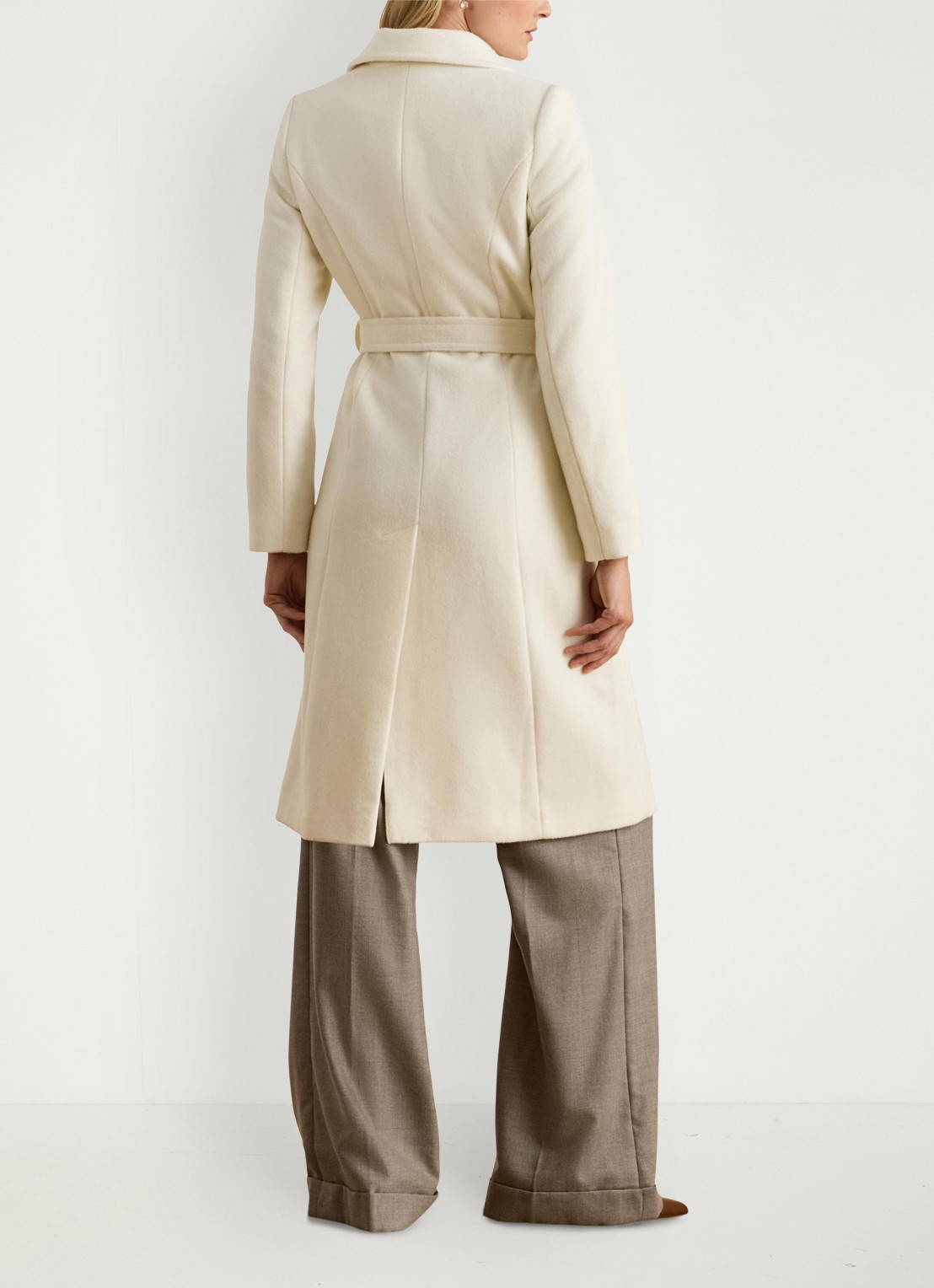 Ralph Lauren Mantel in kasjmierblend met schoudervulling en ceintuur - achterkant 3 moda cream / creme