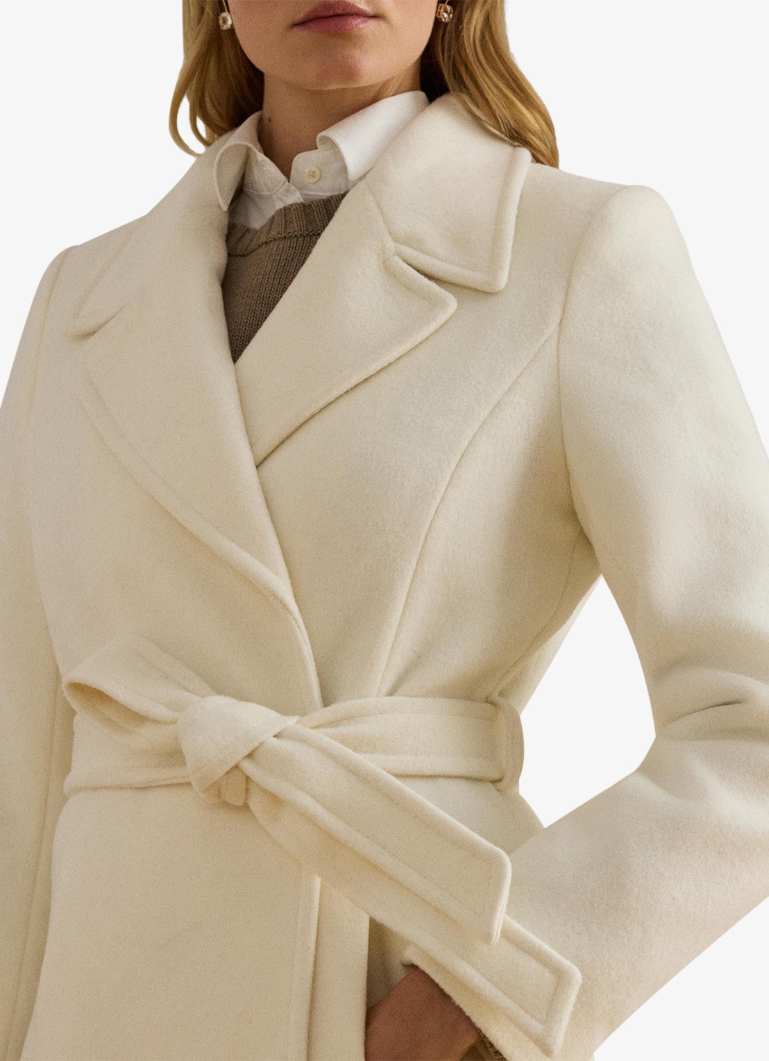Ralph Lauren Mantel in kasjmierblend met schoudervulling en ceintuur - detail 5 moda cream / creme