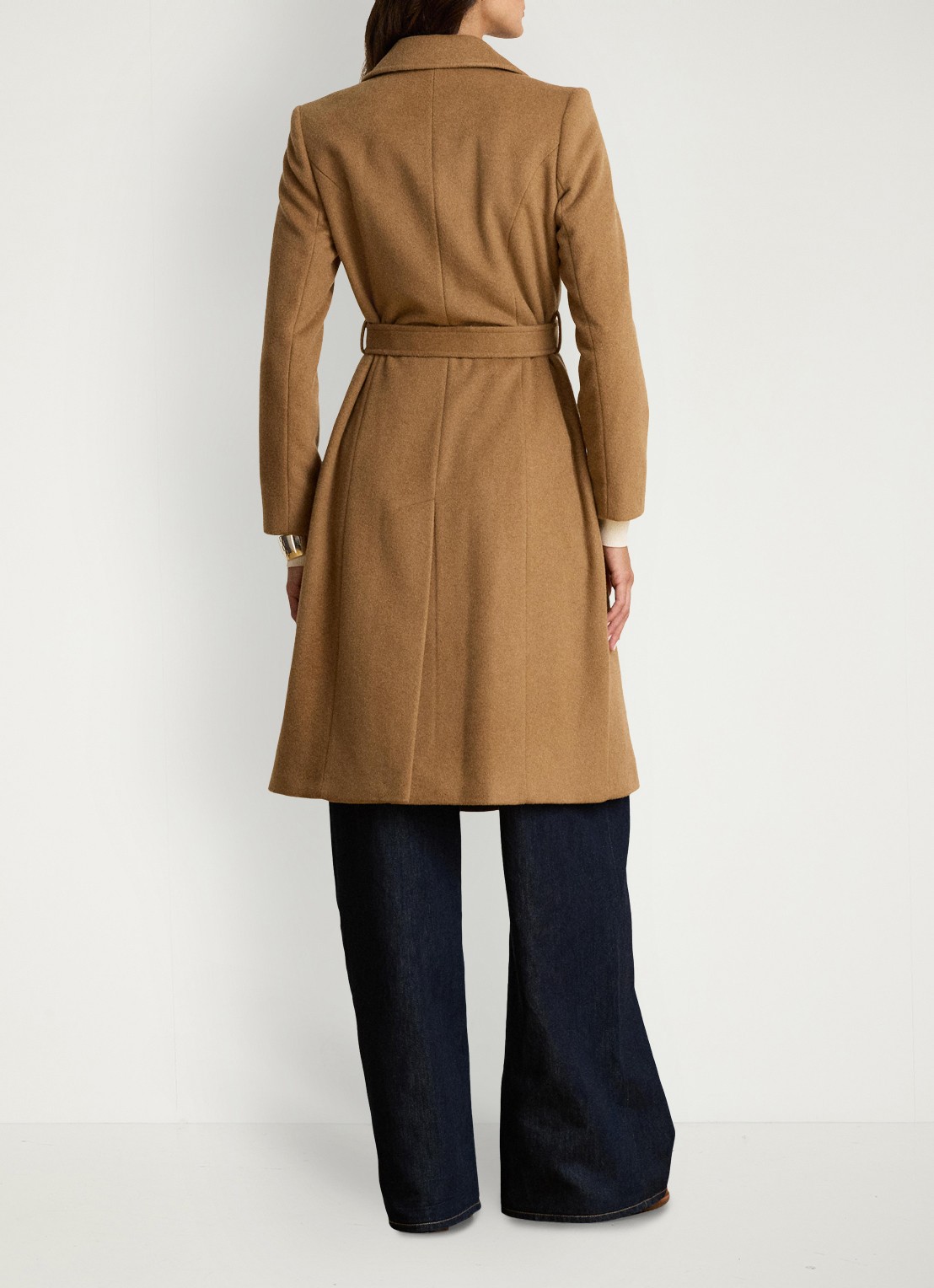 Ralph Lauren Mantel in kasjmierblend met schoudervulling en ceintuur - achterkant new vicuna / beige