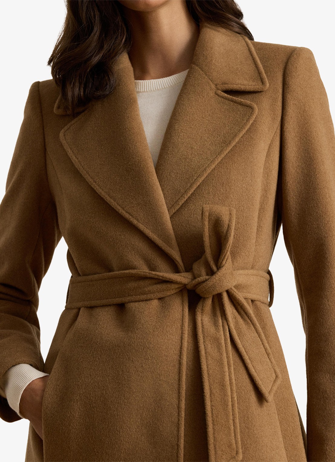 Ralph Lauren Mantel in kasjmierblend met schoudervulling en ceintuur - detail 5 new vicuna / beige