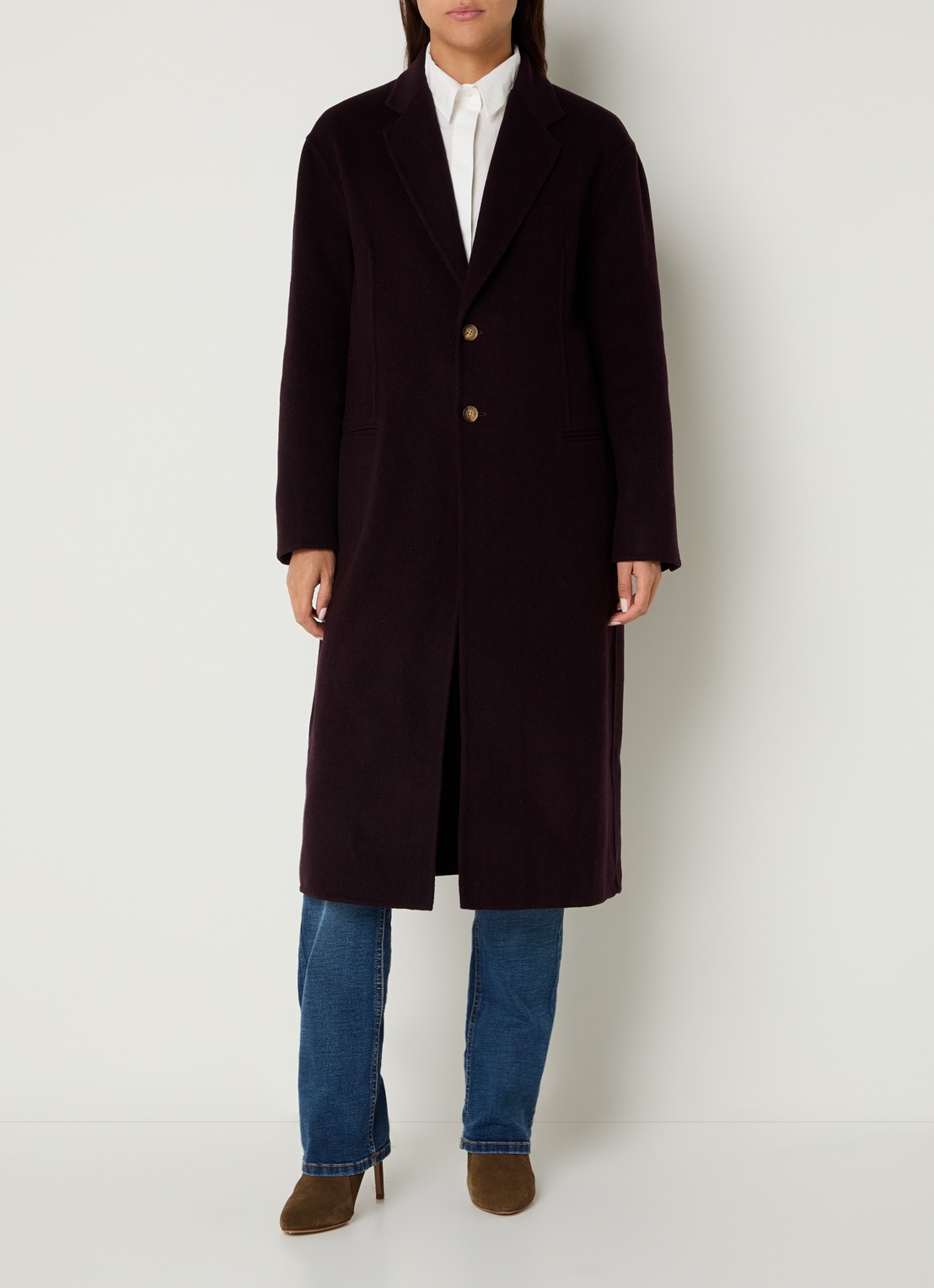 Ralph Lauren Mantel van wol met paspelzakken - detail 4 bordeauxrood