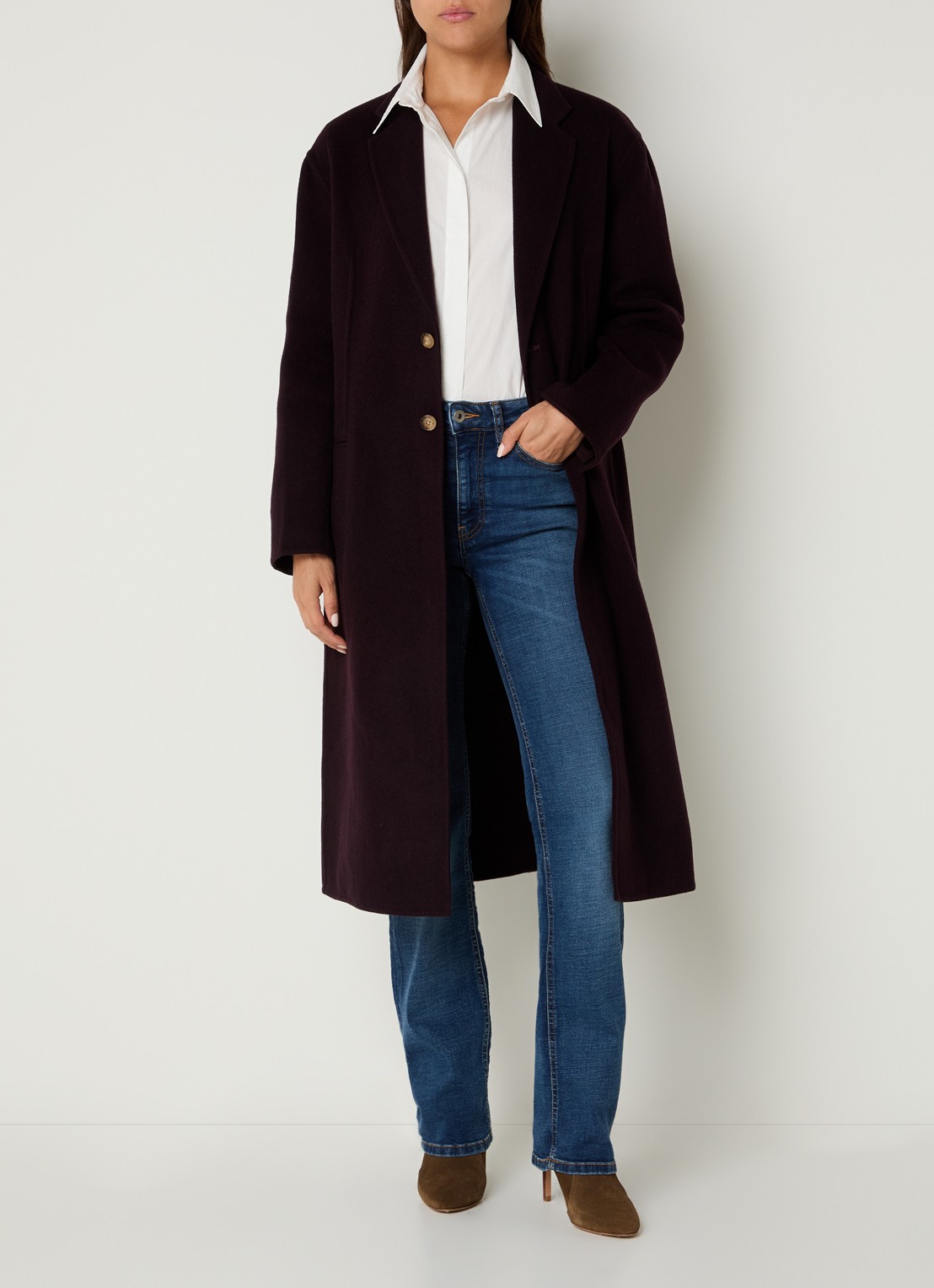 Ralph Lauren Mantel van wol met paspelzakken - voorkant 2 bordeauxrood