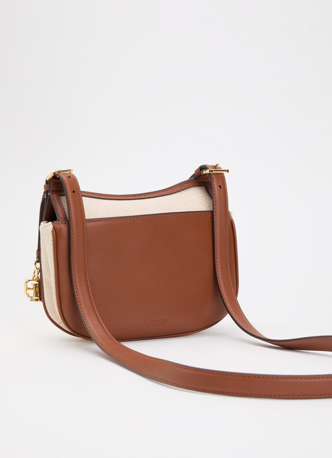 Ralph Lauren Marcy crossbody tas van canvas met details van leer  - achterkant 4 beige