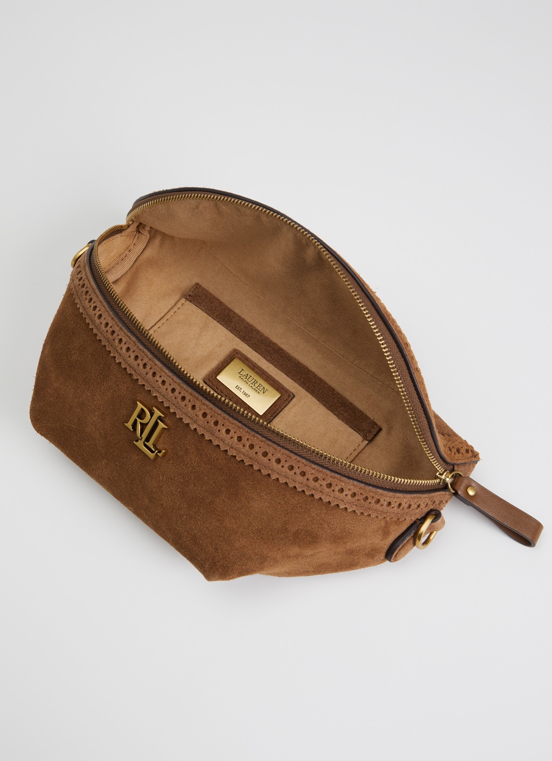 Ralph Lauren Marcy crossbodytas van suède - detail 3 lichtbruin